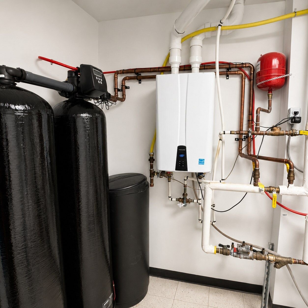 Water treatment and a tankless unit in the studio mechanical room