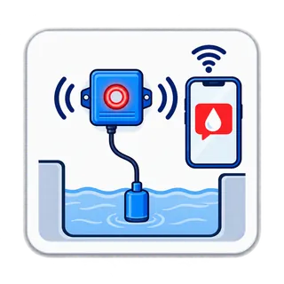Wi-Fi sump alarm | Kitchener-Waterloo Wi-Fi high water alarm add-on. Illustration by Einwechter Plumbing & Heating, Kitchener-Waterloo