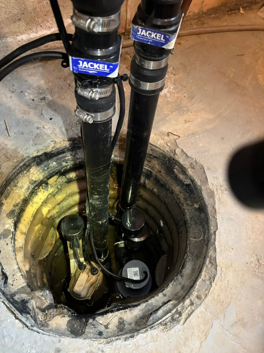 Sump pit with a main pump and a backup pump