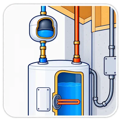 Expansion tank on a water heater. Illustration by Einwechter Plumbing & Heating