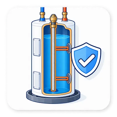 Extended water heater warranty. Illustration by Einwechter Plumbing & Heating
