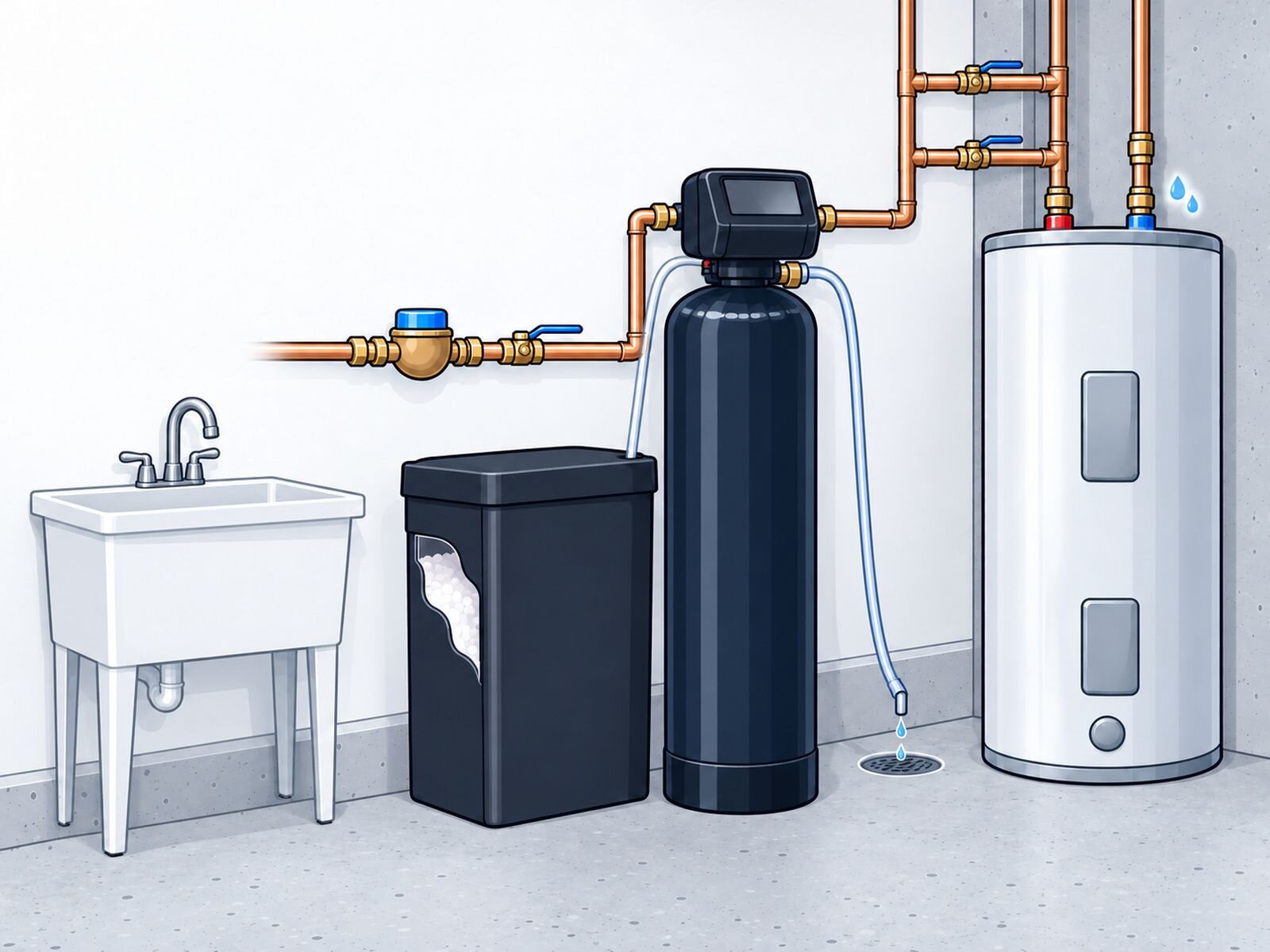 Water softener installation cost | Kitchener-Waterloo Larger 45,000 grain water softener for a bigger household. Illustration by Einwechter Plumbing & Heating, Kitchener-Waterloo
